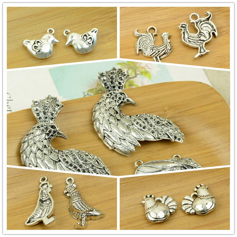 

rooster/cock/hen/chicken pendant alloy DIY jewelry making accessories findings antique silver animals shape wholesale free ship