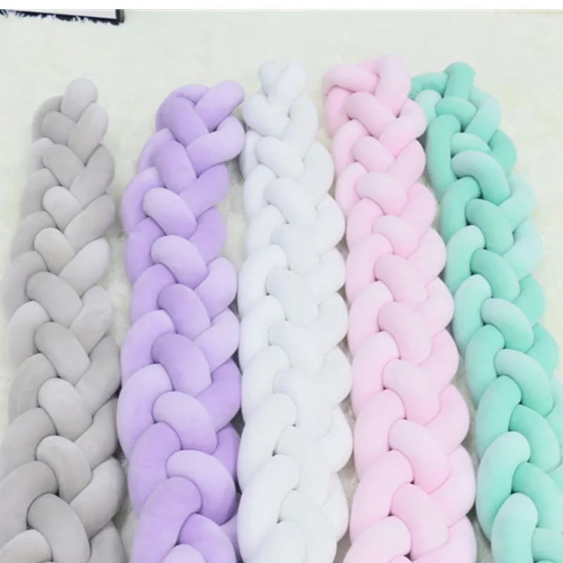 100-300cm Four-ply Bed Bumper Girth Crotch Cot Infant Room Decor Crib Protector Pacification Toy Weaving Knot for Kids Bedding