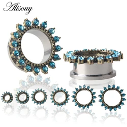 Alisouy 2Pcs Stainless Steel Flower Zirconia Ear Gauges Plugs Tunnels Screw Fit Expansion Ear Stretched Piercing Flesh Tunnels