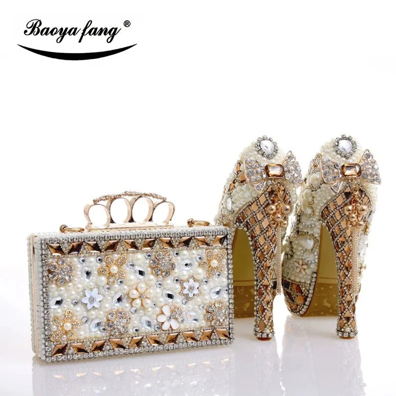 Luxury womens wedding shoes with matching bags womans High heels Pumps Real leather Insole Platform shoes and purse