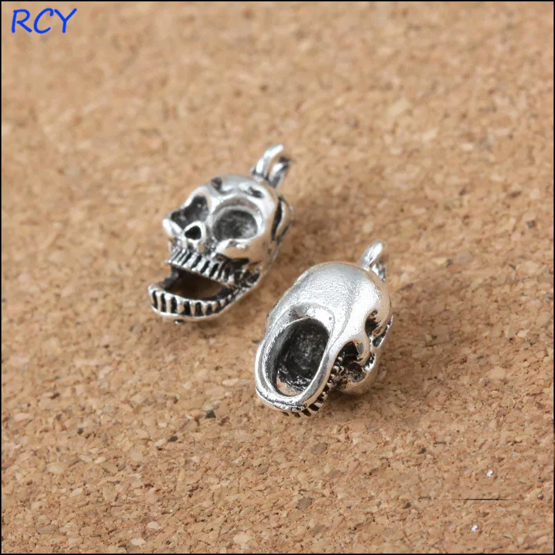 Hot selling 10 Pieces/Lot 16mm*8mm antique bronze Plated tag charm skull head charms charms bracelet connector For Jewelry