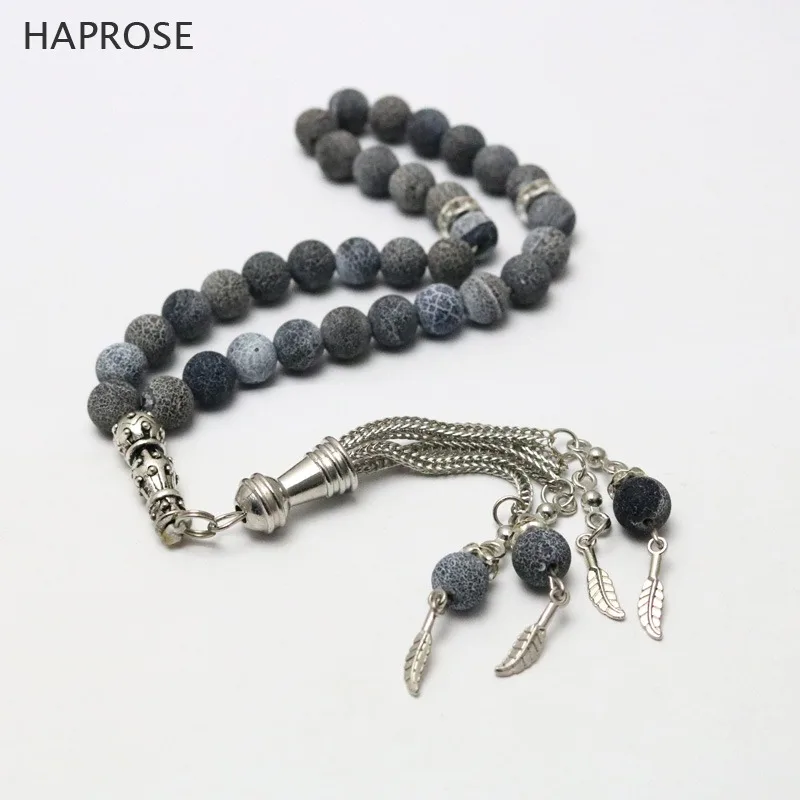 Fashion dark gray agate 33 beads Islamic Muslim tasbih Allah Rosary Natural gray 6 8 10mm beads agate bracelet gift