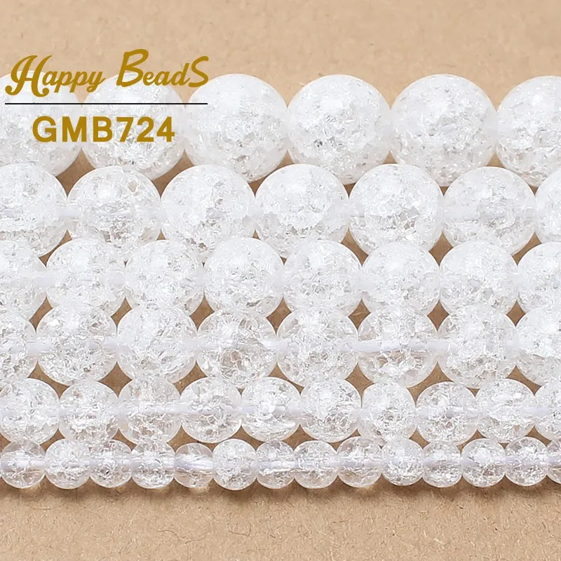 Natural White Cracked Crystal Round Loose Spacer Beads For Jewelry Making DIY Bracelet Accessories 15\