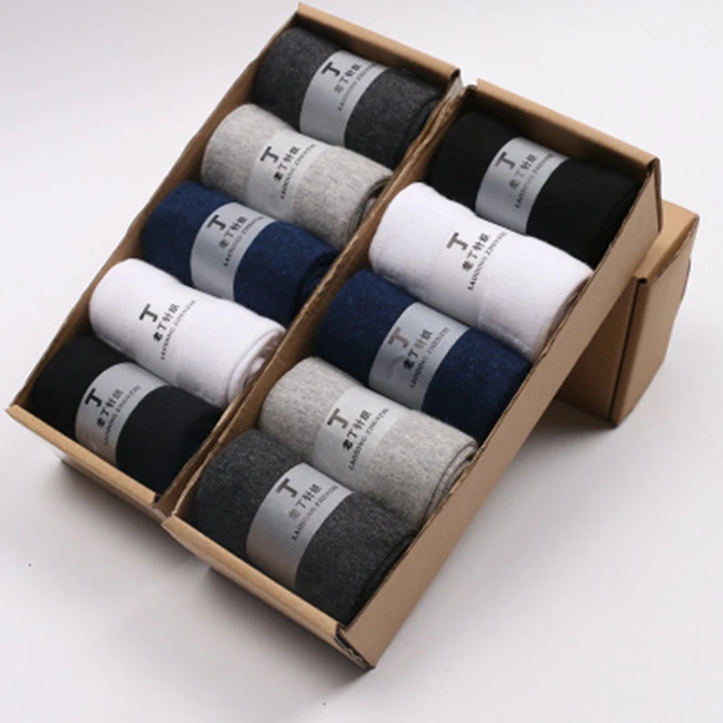 

5 Pairs/lot Business Men's Socks Autumn Winter Warm 5 Pure Colors Solid Sweat Absorbent Breathable Casual Male Socks For Men
