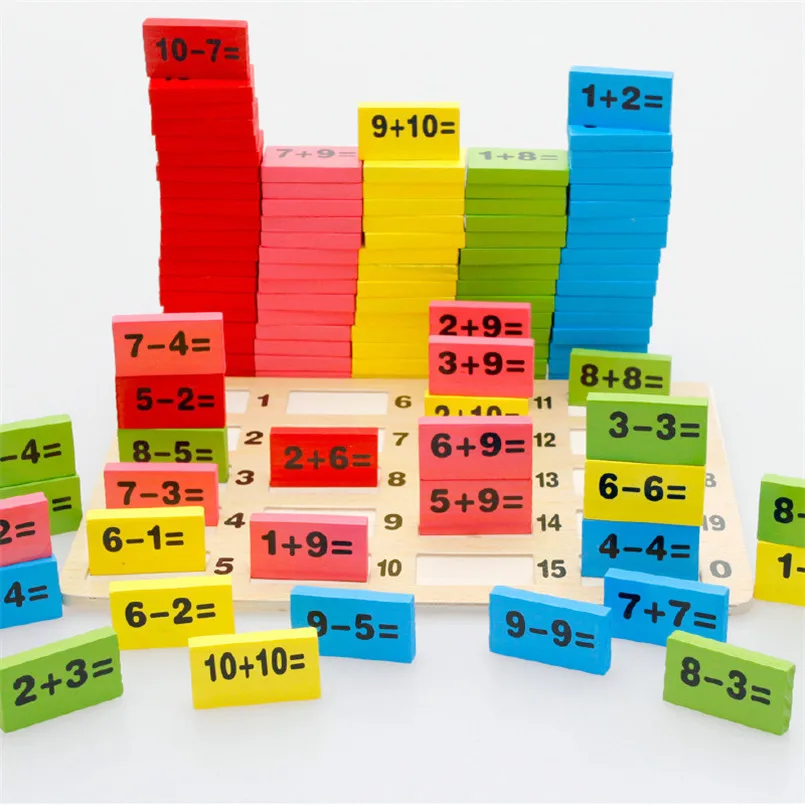 Blocs de dominos en bois colorés, 110 pièces, jouets mathématiques pour enfants, apprentissage, ensemble de dominos en bois, jeu Montessori, jouet mathématique, cadeau pour enfants