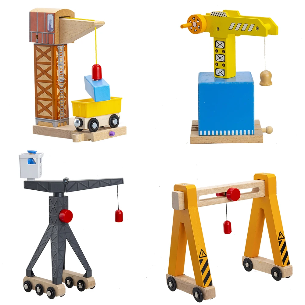 Wooden Cranes Toys Wooden Train Track Railway Accessories Cranky Move House Educational Slot DIY Wood Tracks