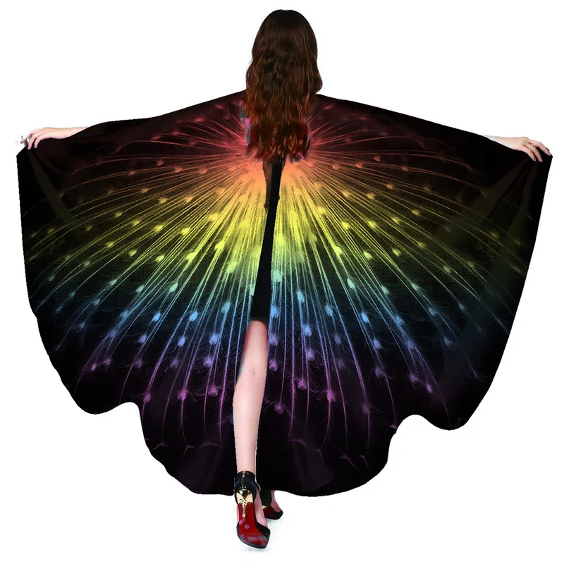 Women Butterfly Wing Cape Peacock Fabric Female Butterfly Wings Shawl Scarves Ladies Halloween Costume Accessory