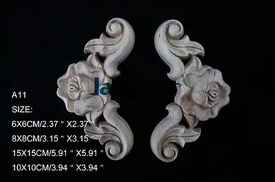 A11-6x6cm Wood Carved Corner Onlay Applique Unpainted Frame Door Decal Working carpenter Flower