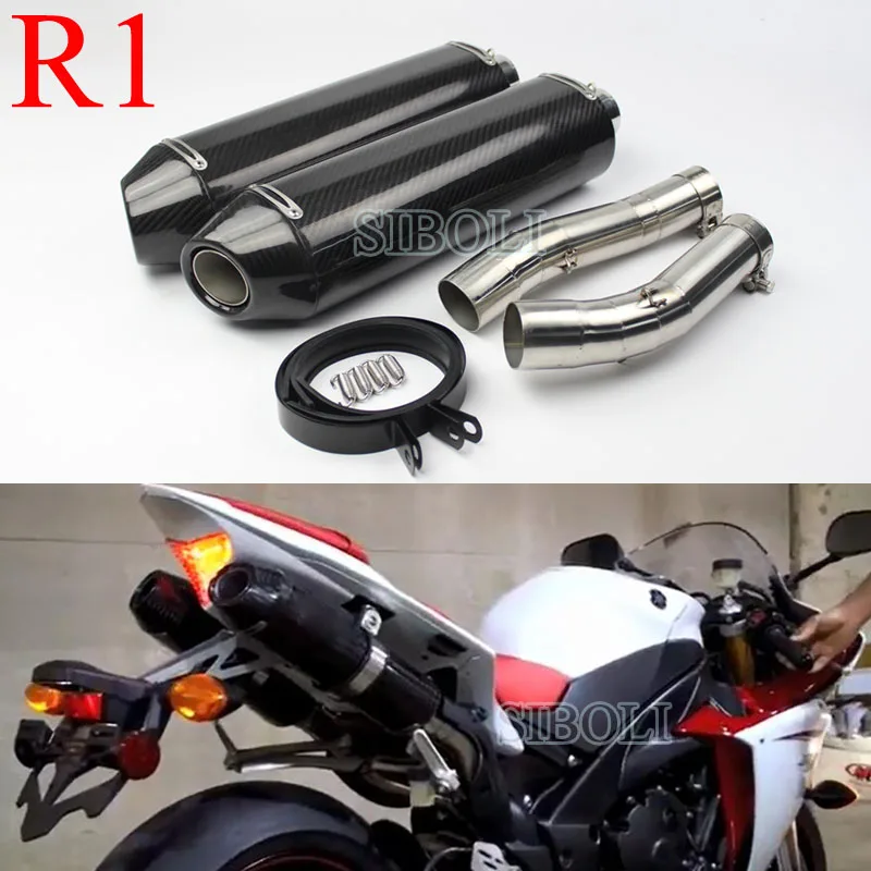 Slip-on Motorcycle Exhaust Full System With Carbon Muffler For Yamaha R1 2004 2005 2006 2007 2008 2009 2010 2011 2012 2013 2014