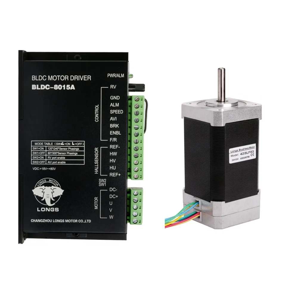 

42BLF03 Brushless DC Motor 78W 24V Nema17 4000RPM DC Driver BLDC-8015A CNC Router Plasma Medical LONGS MOTOR