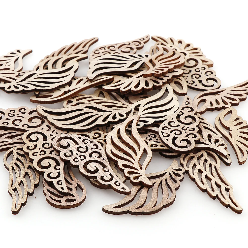 40Pcs Mix Wing Shape Wood Chip Decorative Embellishments Crafts For DIY Wedding Handmade Graffiti Buttons