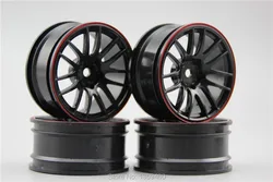 4 sztuk 1/10 obręcz koła jezdnego i dryfu V14KR (czarny + malowanie czerwony) 3mm przesunięcie pasuje do 1:10 Touring & Drift Car 1/10 Rim 10319