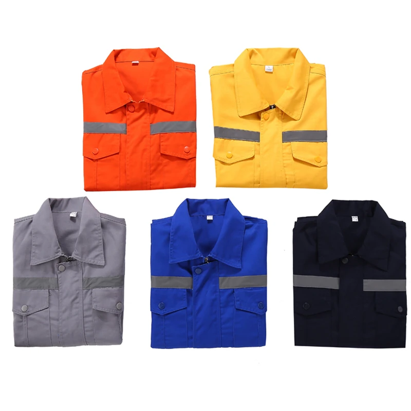 Hi Vis Long Sleeve Poly Cotton Light Weight Reflective Safety Work Jacket Workwear Shirt