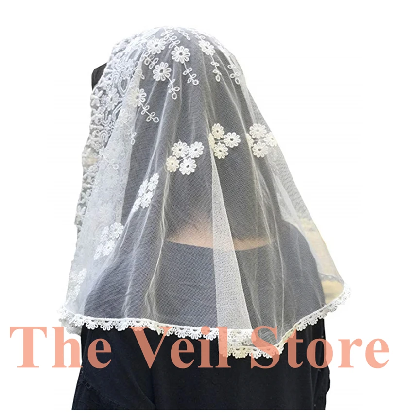 ISHSY Ivory Lace Church Head Covering Embroidered Flowers Catholic Chapel Mantilla veil Orthodox Veils Mantilla de Novia Negra