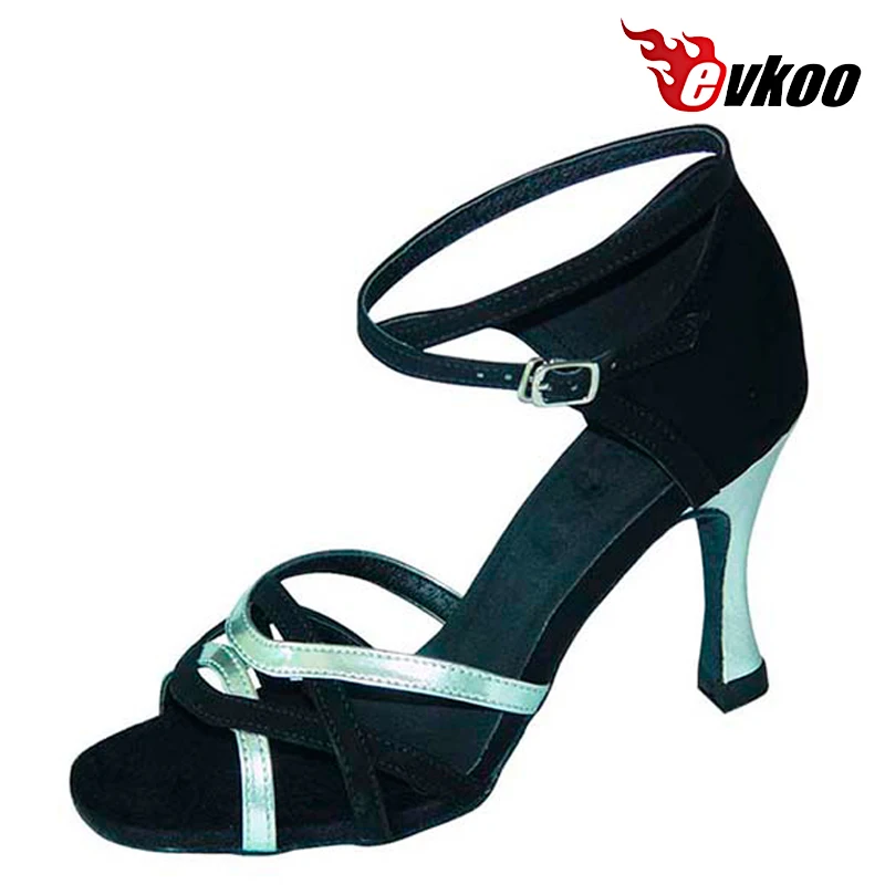 Evkoodance Brand Customsized Black Tan Nubuck Latin Salsa Dance Shoes For Female 8/7cm Heel Shoes Latin Dance Evkoo-188