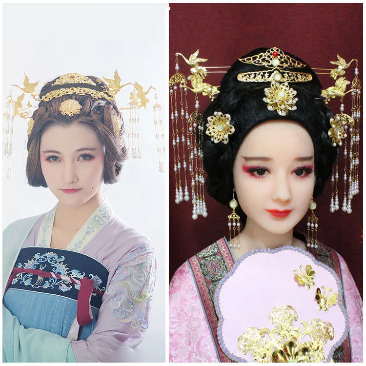 

2018 Creative Original Young Lady Tassel Hair Accessory Set Gingko Cherry Vintage Hair Sticks Tassel Crane Hair Jewelry