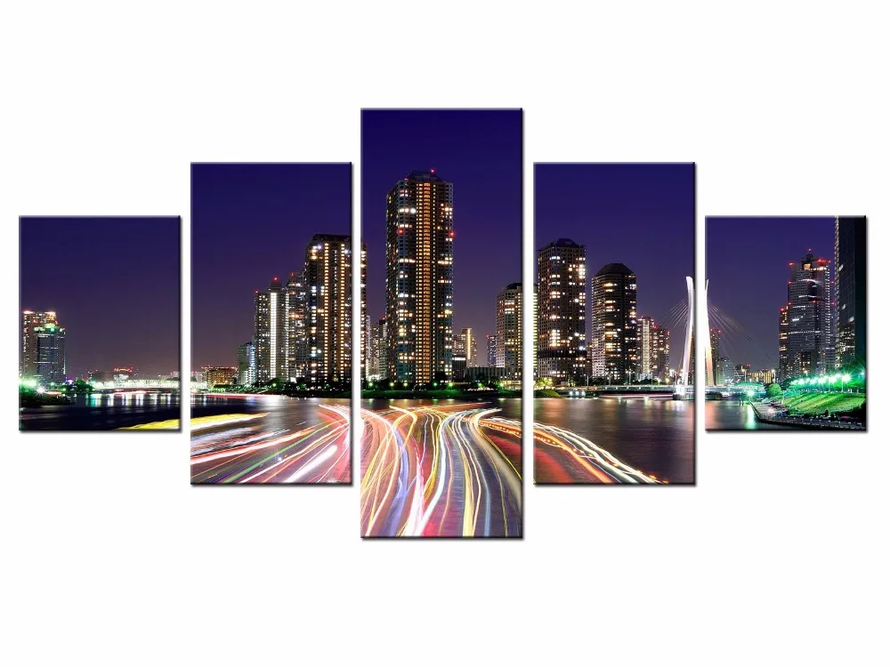 

Canvas Printings beautiful city landscape 5 Piece Modern Style Cheap Pictures Decorative Wall Art Framed Prints Gift /City-131