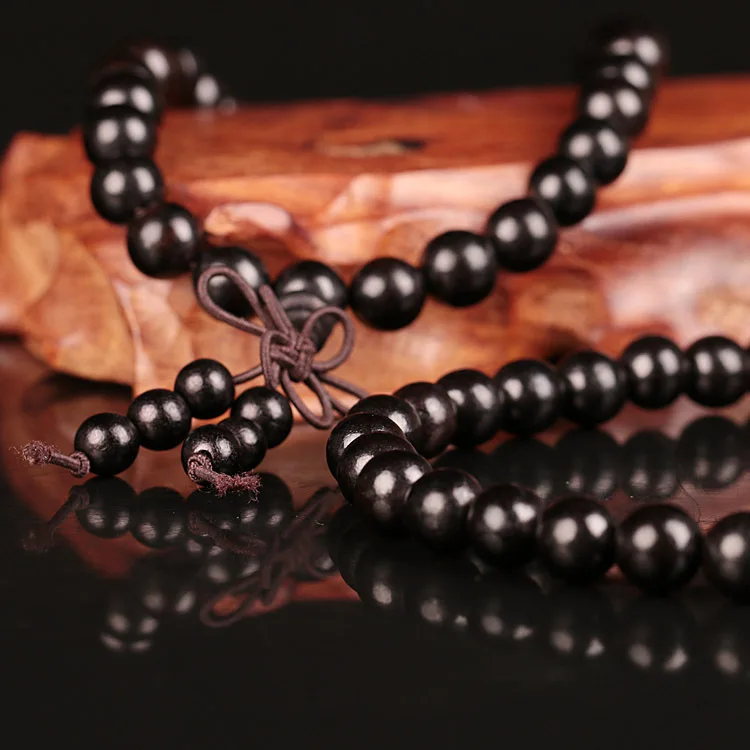 6mm 8mm 10mm 12mm *108 Beads Ebony Wood Buddhist Buddha Meditation Prayer Bead Mala Bracelet Women Men Yoga Jewelry