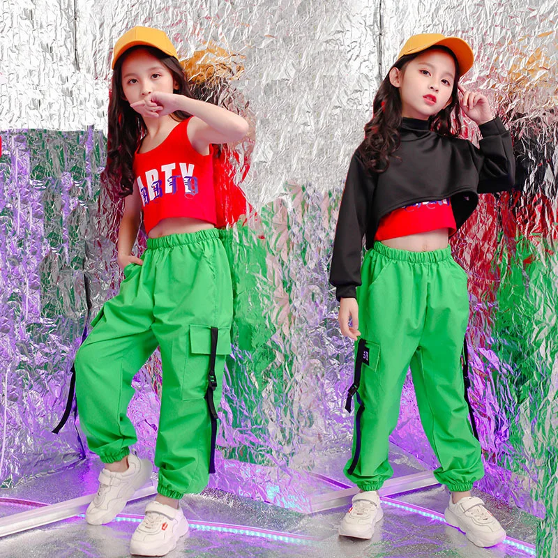 Kid Hip Hop Clothing Sweatshirt Crop Top Long Sleeve Tank Vest Streetwear Jogger Cargo Pants for Girl Jazz Dance Costume Clothes