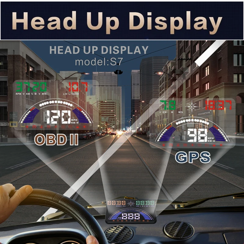 

BigBigRoad 5.8 inch Car HUD Head Up Display OBD 2 +GPS 2 in 1 Dynamic Speed Windscreen Projector Engine Fault Alarm