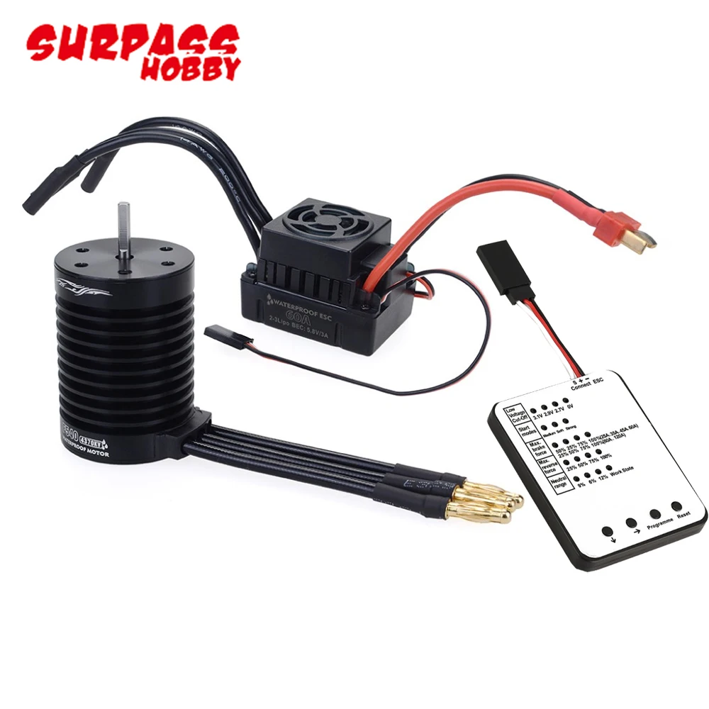 

RC Waterproof F540 V2 3300KV/4370KV Sensorless Brushless Motor & 60A Brushless ESC+Program Card For 1/10 RC Truck Monster Buggy