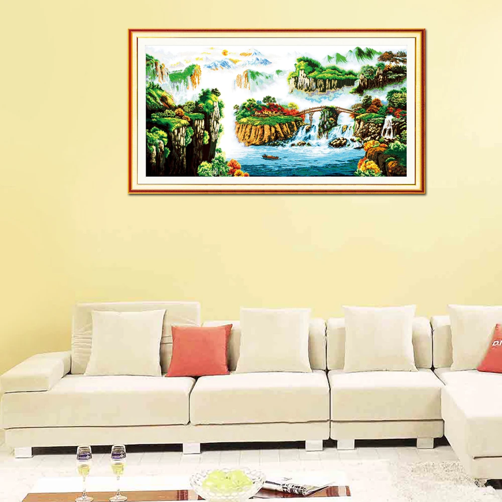 Joy Sunday Chinese Magnificent River Mountain Home Decor, Beautiful Scene, Cross Stitch Kits, F013(1), 14CT, 11CT