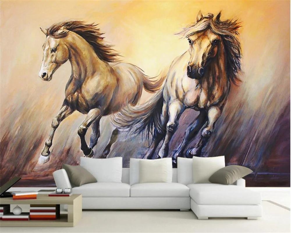 Beibehang Aangepaste Behang Fly Paard Paard Retro Europese En Amerikaanse Hand Geschilderd Tv Woonkamer Achtergrond Muur 3d Behang