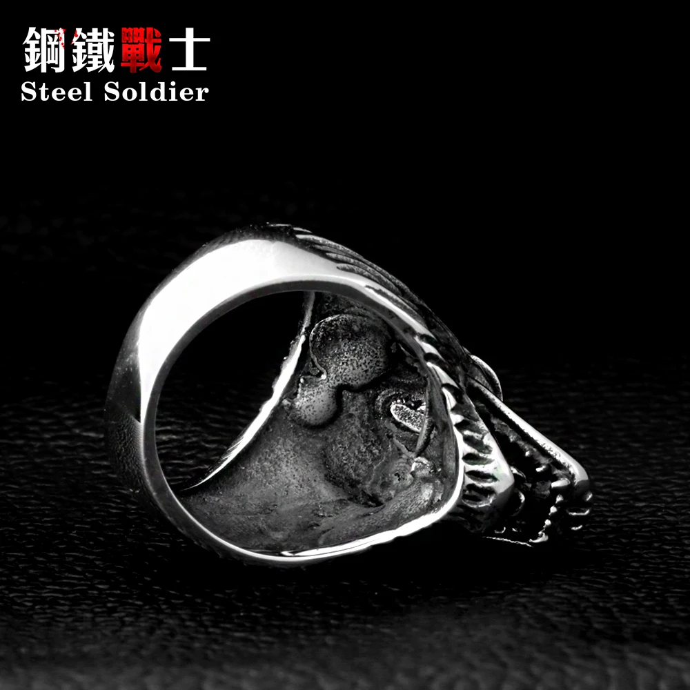 Steel soldier Drop Ship Fashion Jewelry Super Cool Wolf Rings Stainless Steel Punk Biker Man Ring