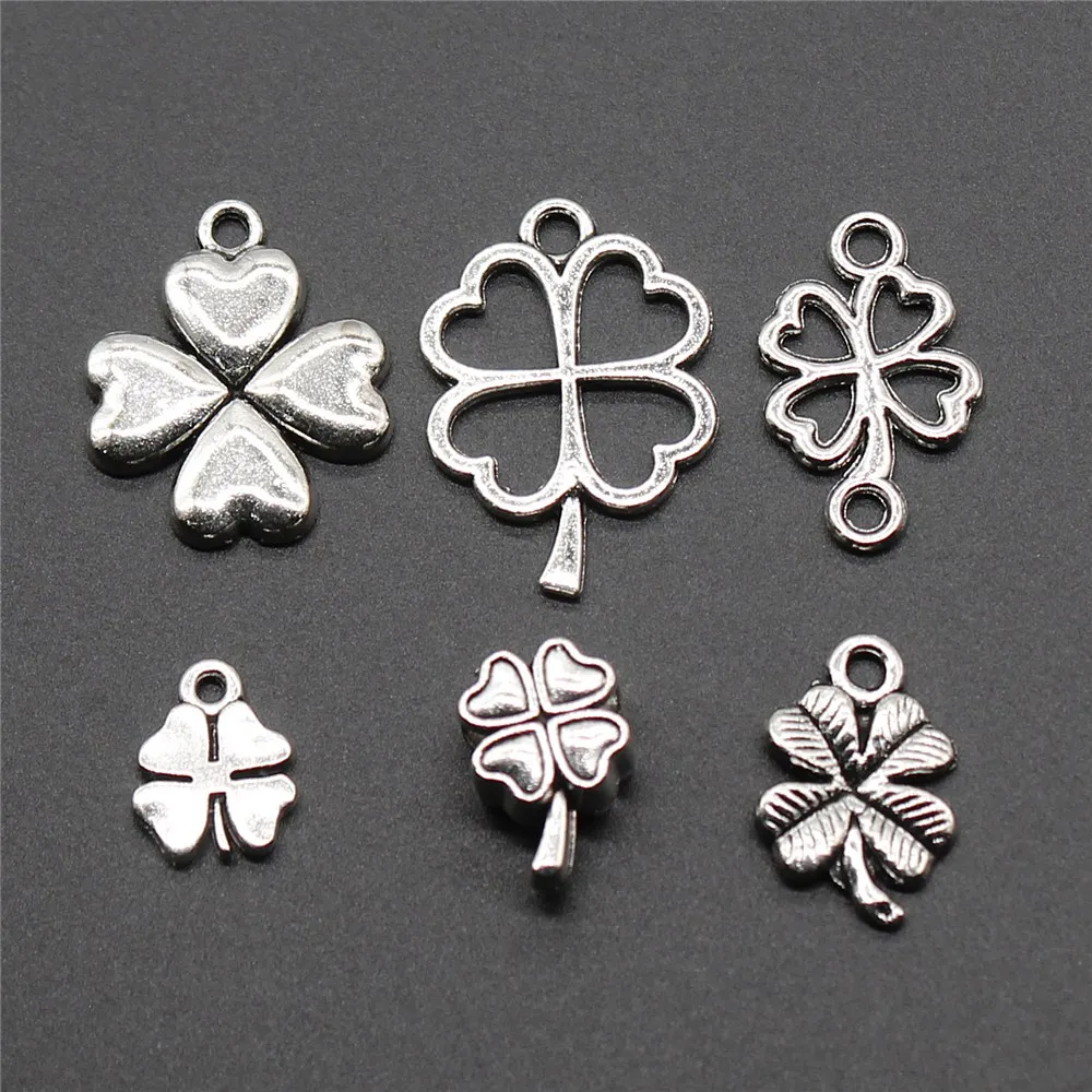 20pcs Good Luck Clover Charms Antique Silver Color Lucky Clover Charms Jewelry Clover Lucky Charms For Jewelry Making