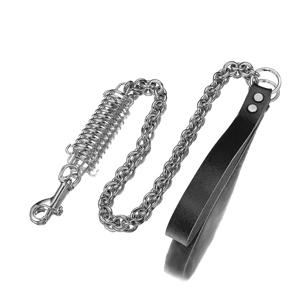 Long Luxury Dog Leash  Heavy-Duty Stainless Steel Chain With Comfortable Leather Handle 15mm Chain Training