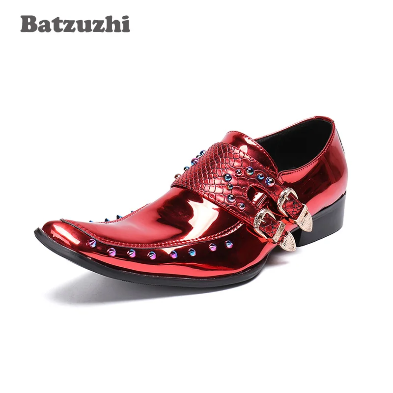 Batzuzhi Italy Brand Fashion Men Party Wedding Handmade Oxfords Rivets Men Leather Red Wedding Shoes Zapatos Hombre Size 46 US12