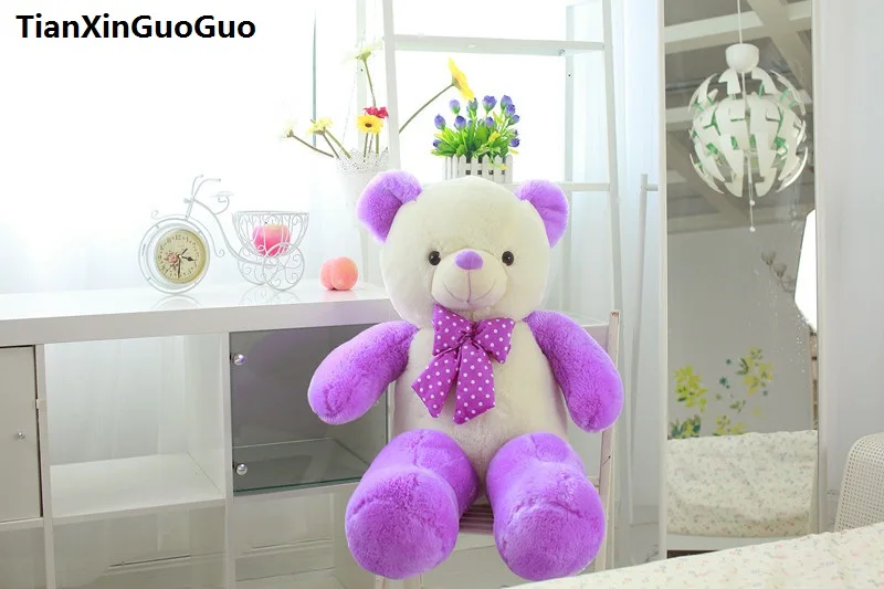 

large 80cm teddy bear soft plush toy purple&white bear soft doll throw pillow birthday gift s0391