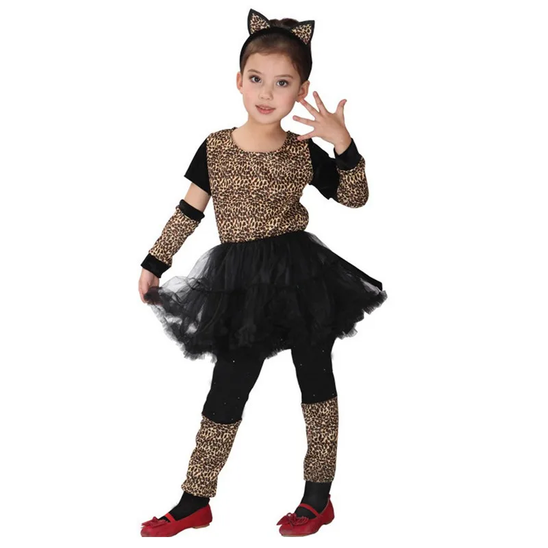 Disfraces Girls Kids Cat Kitty Cosplay Anime Masquerade Fantasia Christmas Gift Animal Costumes Leopard Children Fancy Dress