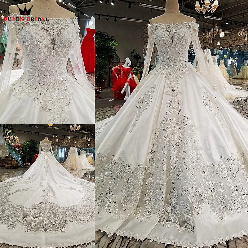 Nach Maß Weg Von der Schulter vestido de noiva Spitze Perlen Pailletten Hochzeit Kleider 2021 QUEEN BRAUT Hochzeit Kleid WD37