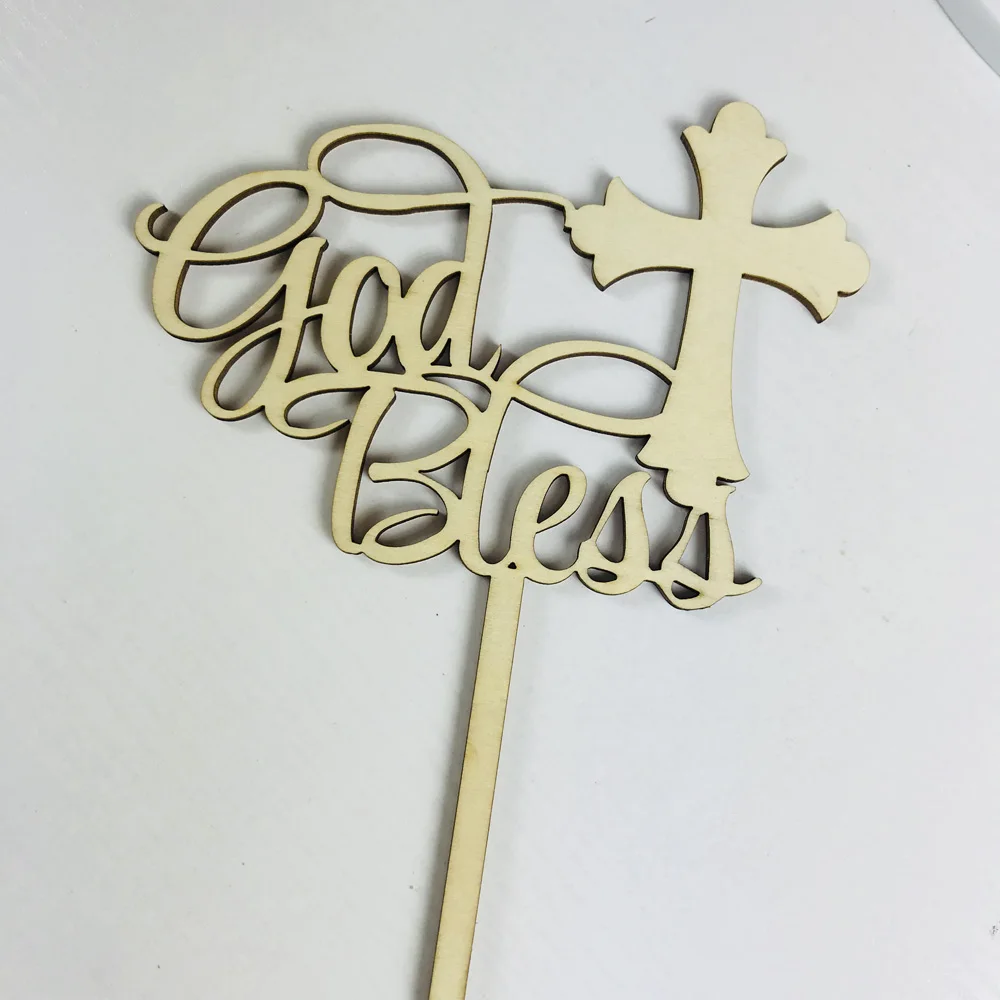 God Bless color wooden Cake Topper,First Communion Cake Topper Decorations,Baby Girl or Boy baptism for Confirmation  Topper