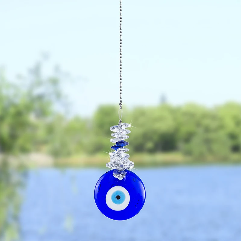 

H&D Blue Evil Eye Talisman Suncatcher with Crystal Beads Good Luck Charm Wall Hanging Blessing Ornament Gift For Home,Car,Office