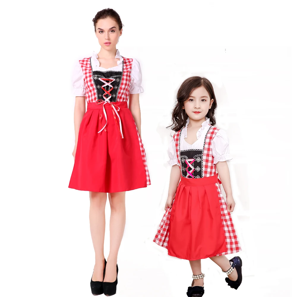 Bavarian Women Oktoberfest Costumes Kids Beer Waiter Cosplay German Beer Wench Girl Fancy Dress for Mother Daughter