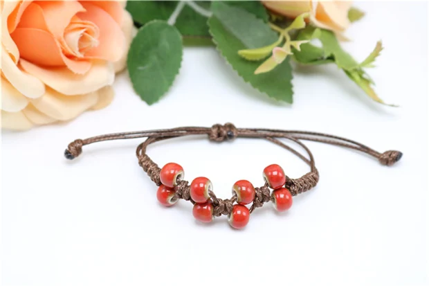 Delicate Ethnic Style High Quality Original Ceramic Beads Bracelet Adjustable Handmade Porcelain Beads Rope #1361