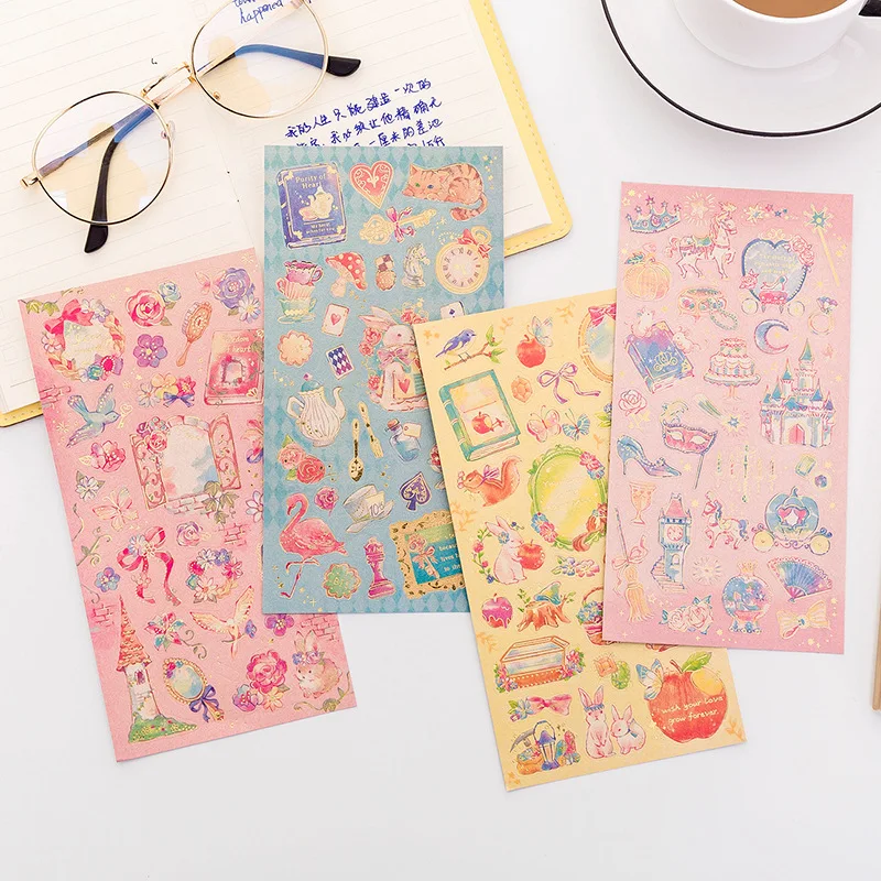 Romantic Beautiful Fairy Tale Princess Flower Hot Stamping Sticky Note Paper Scrapbooking Pads Cartoon Sticker Stationery