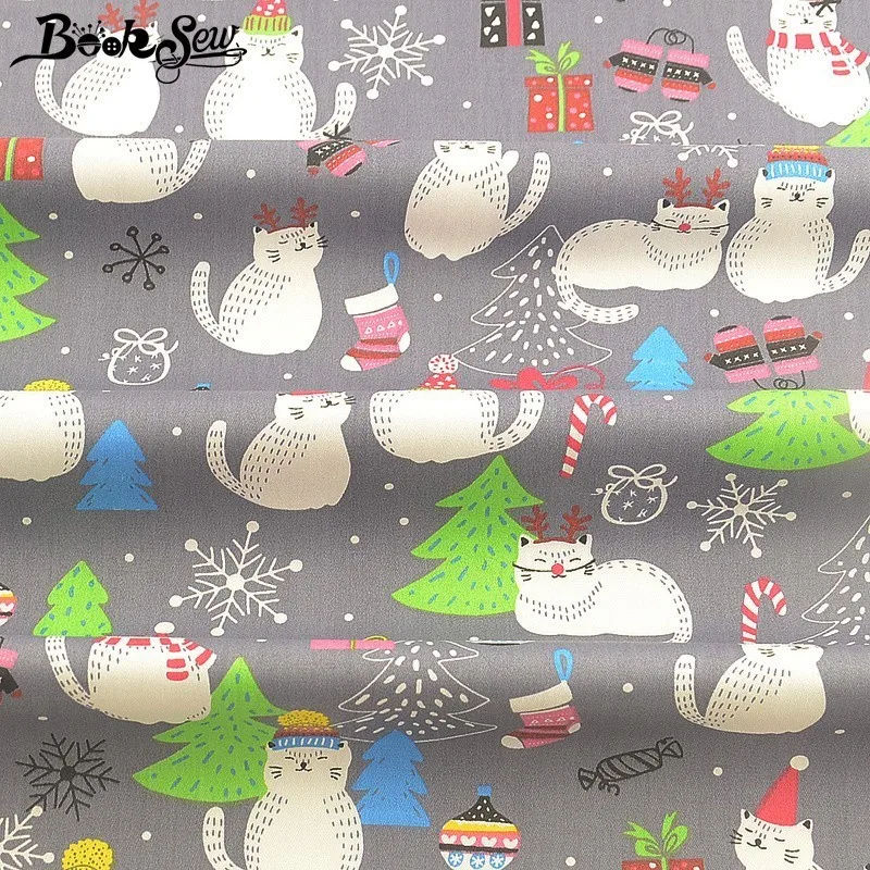 Booksew Christmas Style 100% Cotton Fabric Cat Pattern Cloth Fat Quarters DIY Bed sheet Sewing Patchwork Craft Home Textile image 3