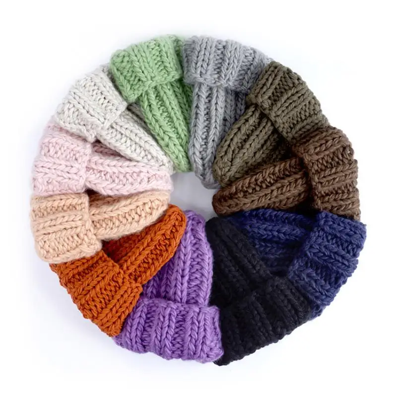 Fashion Knit hat ladies winter solid color simple thick wool hat warm earmuffs hat female cap