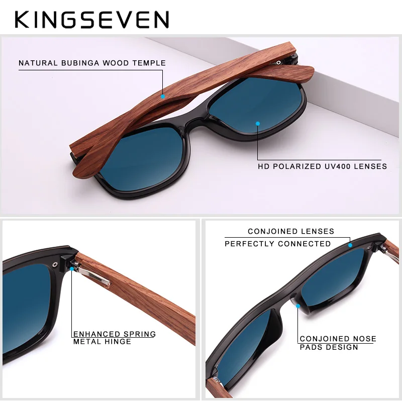 KINGSEVEN Bubinga Wooden Men's Sunglasses Women Polarized Retro Rimless Green Mirror Lens Sun Glasses Handmade Driving Eyewear