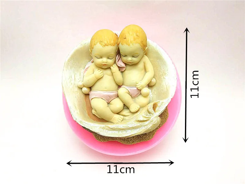 3D Shell Sleep Twin Baby Mould Cake Decorating Tools Handmade Chocolate Soap Silicone Mould