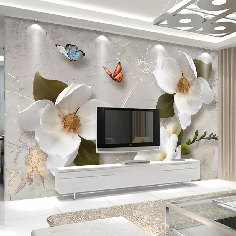 

Custom Wallpaper For Walls 3 D Modern European Style Art Mural White Flower Living Room TV Background Photo Wallpaper Wall Cloth