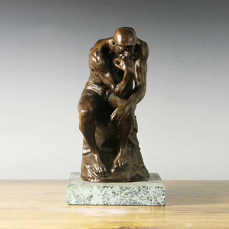 The Thinker Statue Sculpture by Rodin Bronze Replica Classical Nude Thinking Man Famous Art Vintage Home Office Decor Large