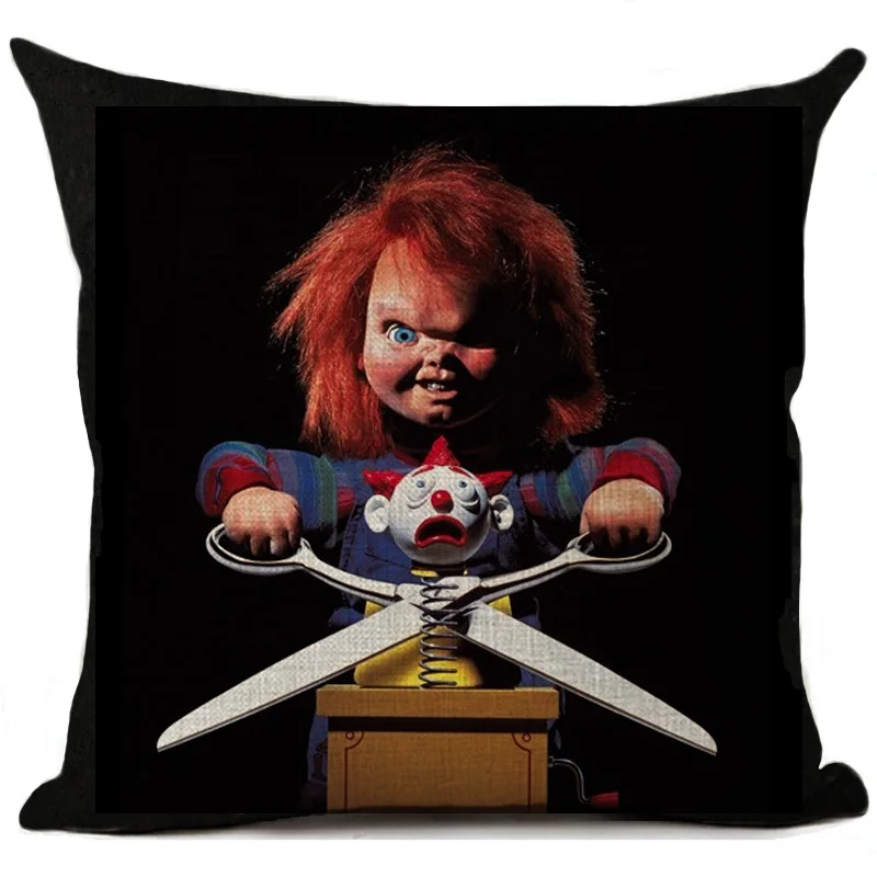 Chucky Cushion Cover Halloween Home Decoration Horror Movie Clown Printed Linen Throw Pillows Car Sofa Decorative Pillow Case