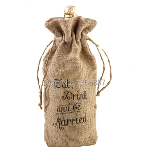 High quality jute linen drawstring bag christmas wine bag drawstring gift pouch custom gift bags for standard 750ml wine bottle