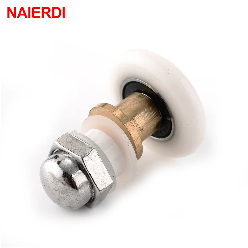 NAIERDI Stainless Steel Brass Shower Wheel Replacement Door Rollers Runners Rubber Wheels Pulleys For Bathroom Fixture Hardware