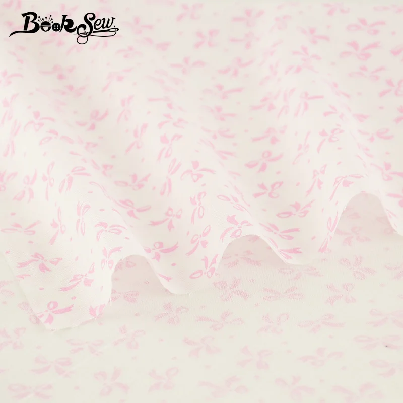 Booksew Cotton Plain Fabric Quilting Fat Quarter Pink Bowknot Design Cloth Sewing Crafts Dolls DIY Patchwork Scrapbooking Tela