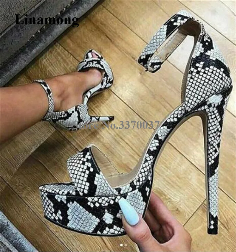 

Женские модные пикантные босоножки из змеиной кожи с открытым носком и одним ремешком на высокой платформе, босоножки на шпильке с ремешком на щиколотке, босоножки на высоком каблуке, модельный каблук